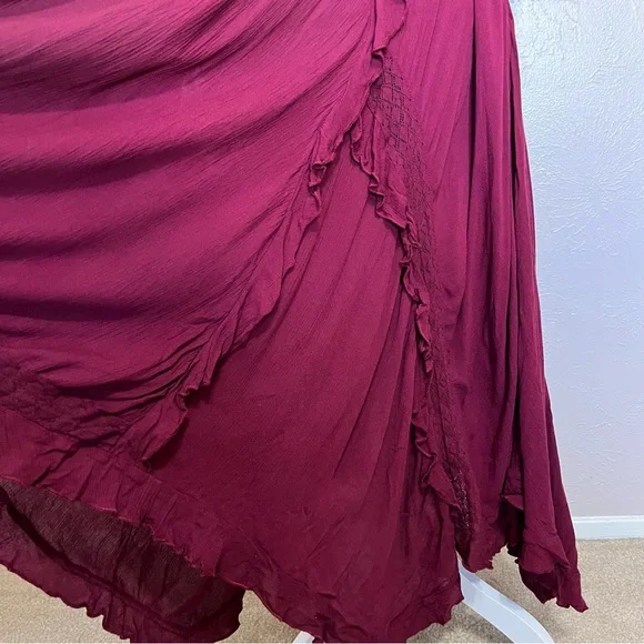 SOLD E Free People Endless Summer Beach Bliss Off Shoulder Maroon Maxi Dress - Picture 12 of 16